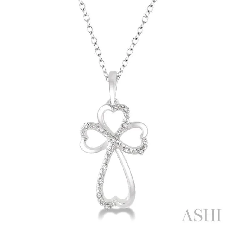 1/20 Ctw Heart Shape Round Cut Diamond Cross Pendant in Sterling Silver with Chain 1/20 Ctw Heart Shape Round Cut Diamond Cross Pendant in Sterling Silver with Chain