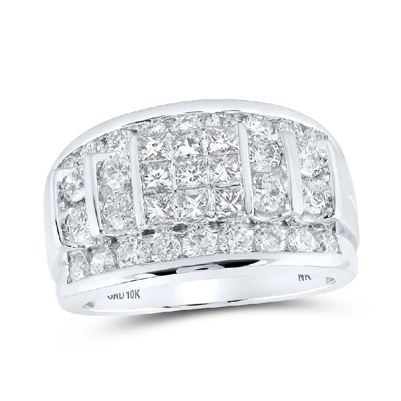 10kt White Gold Mens Princess Diamond Round Band Ring 3 Cttw
