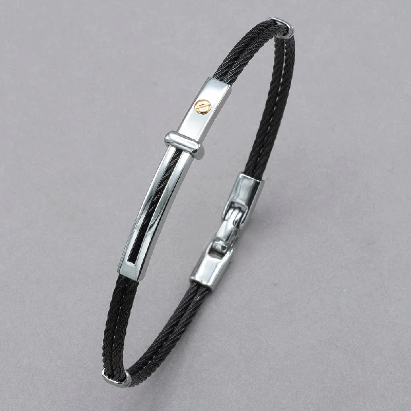 Italgem 18k Gold Stainless Steel Black Cable Bracelet