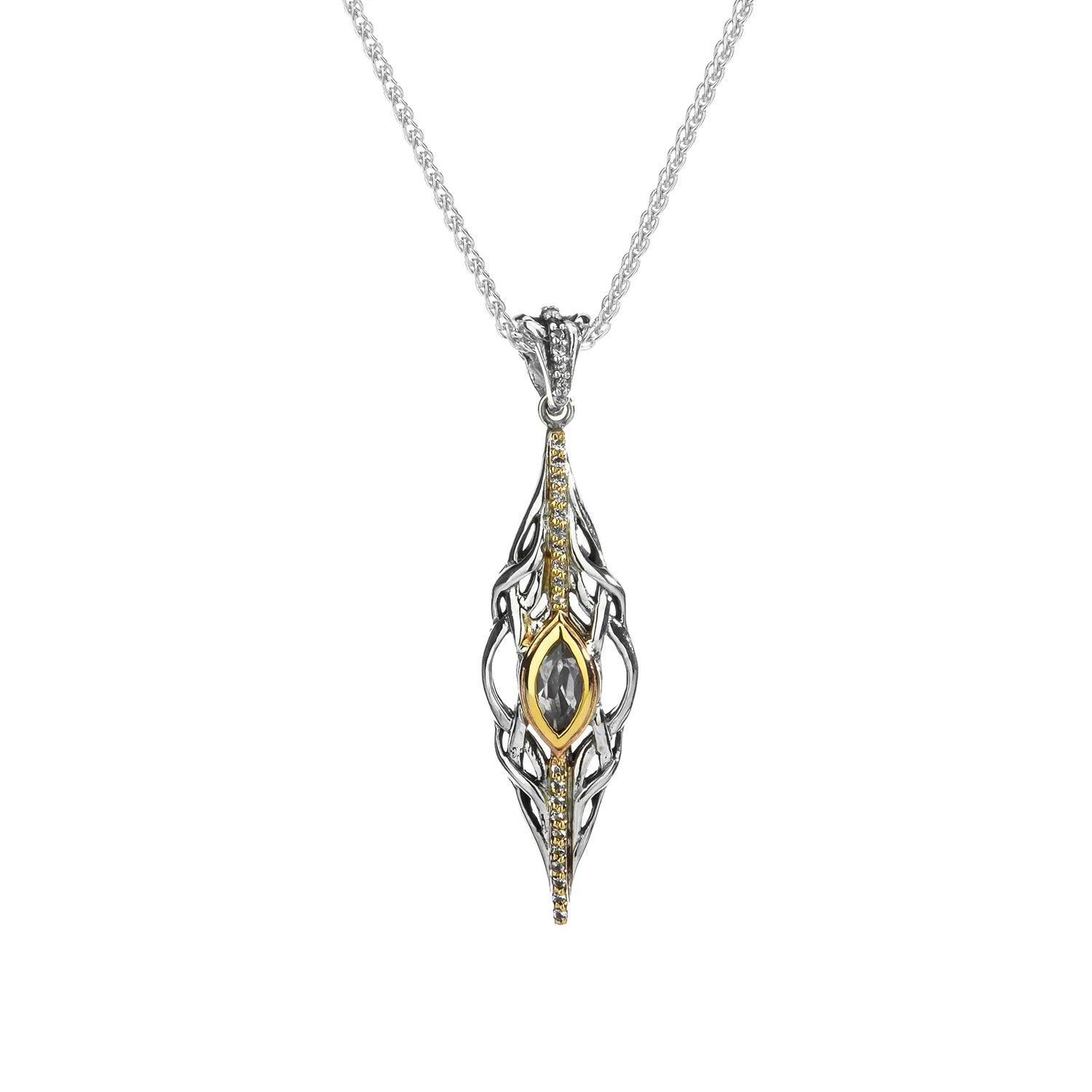 Keith Jack Sterling Silver + 10k Marquise White Topaz Pendant